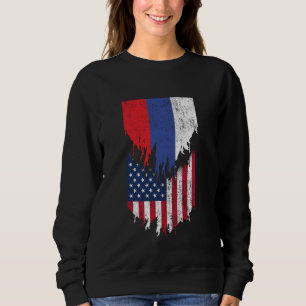 Russian American Flags Ripped Torn Russia Sweatshirt