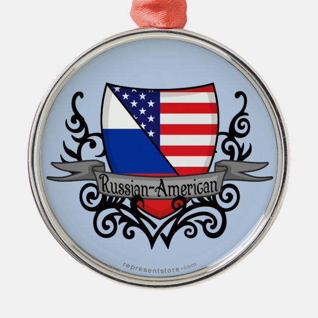 Russian-American Shield Flag Metal Ornament (Front)