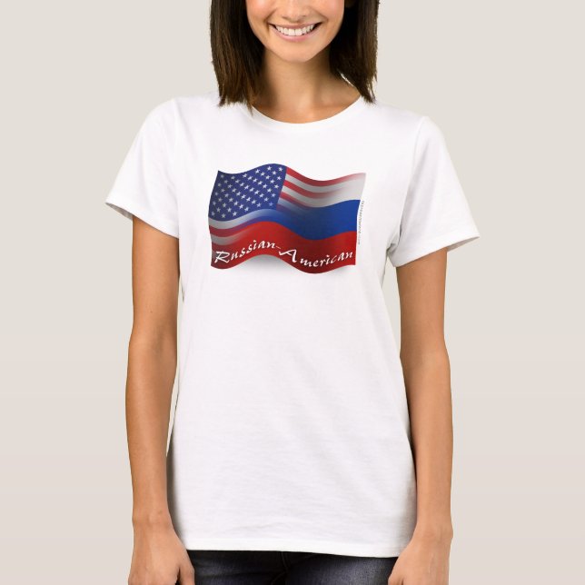 Russian-American Waving Flag T-Shirt (Front)