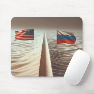 Russian And American Flag In Sand Mouse Pad