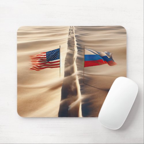 Russian And American Flag In Windblown Sand Mouse Pad