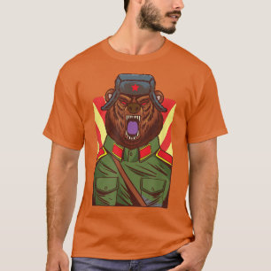 Russian bear soldier screaming illustration gift  T-Shirt