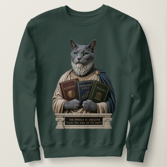 Russian Blue Aristotle Cat Sweatshirt (Design Front)