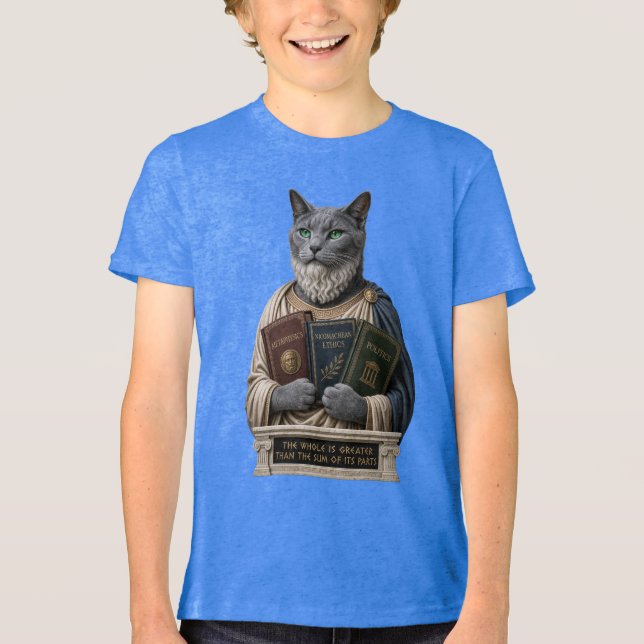 Russian Blue Aristotle Cat Tri-Blend Shirt (Front)