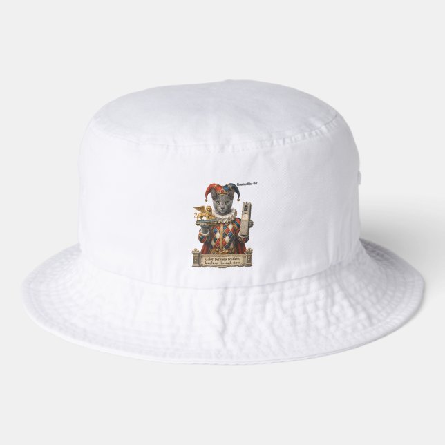 Russian Blue Arlequin Cat Bucket Hat (Front)