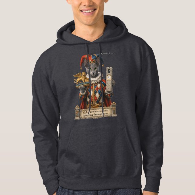 Russian Blue Arlequin Cat Hoodie (Front)
