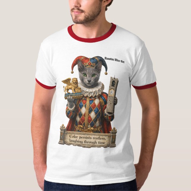 Russian Blue Arlequin Cat T-Shirt (Front)