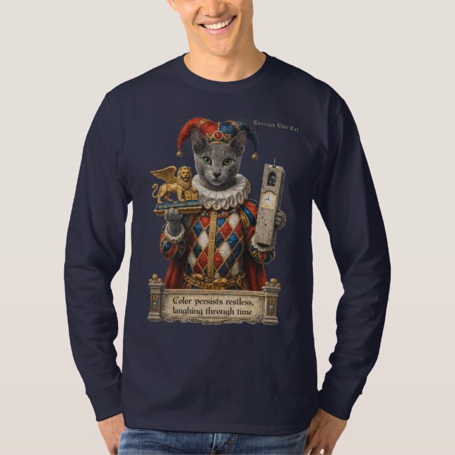 Russian Blue Arlequin Cat T-Shirt (Front)