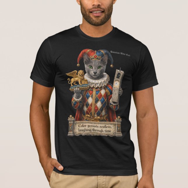 Russian Blue Arlequin Cat T-Shirt (Front)