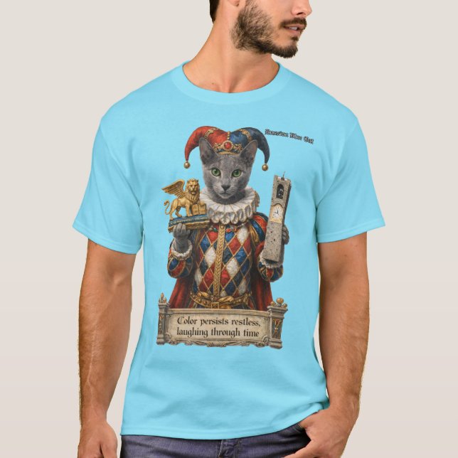 Russian Blue Arlequin Cat T-Shirt (Front)
