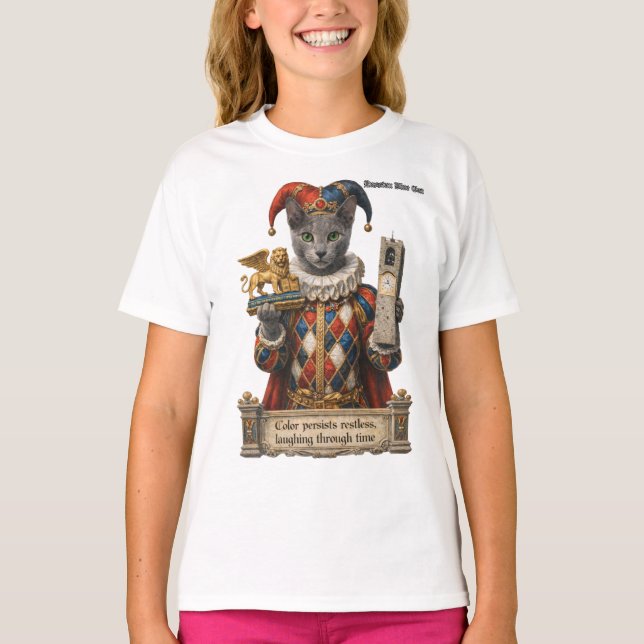 Russian Blue Arlequin Cat T-Shirt (Front)