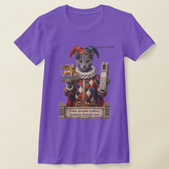 Russian Blue Arlequin Cat T-Shirt (Laydown)