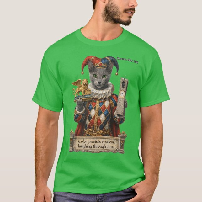 Russian Blue Arlequin Cat T-Shirt (Front)