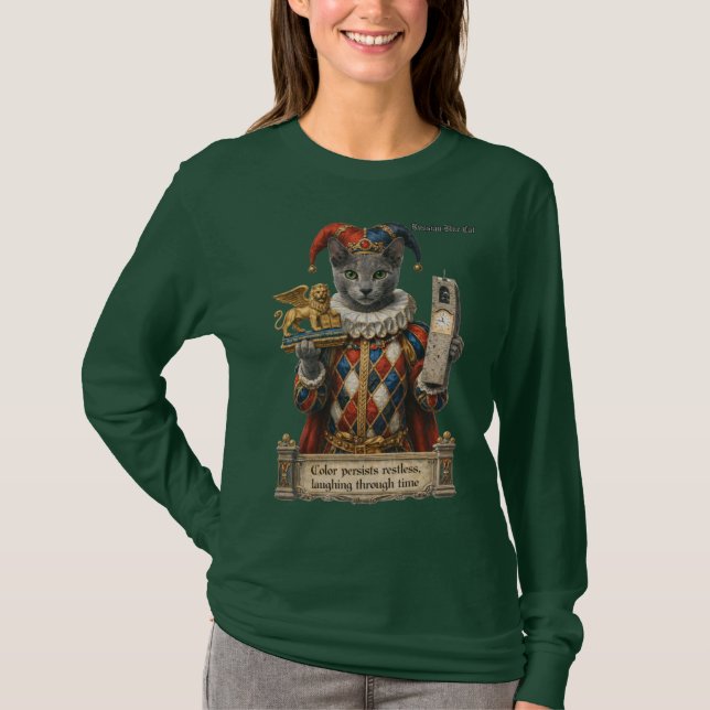 Russian Blue Arlequin Cat T-Shirt (Front)