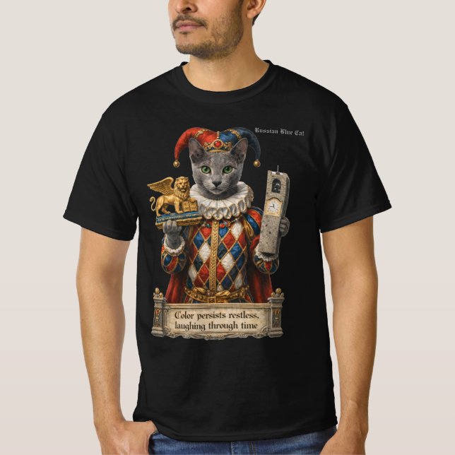 Russian Blue Arlequin Cat T-Shirt (Front)