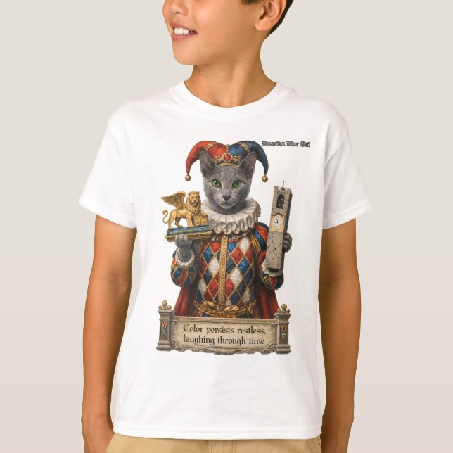 Russian Blue Arlequin Cat T-Shirt (Front)
