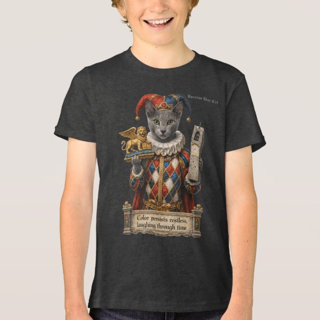 Russian Blue Arlequin Cat Tri-Blend Shirt (Front)