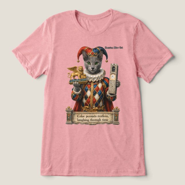 Russian Blue Arlequin Cat Tri-Blend Shirt (Design Front)