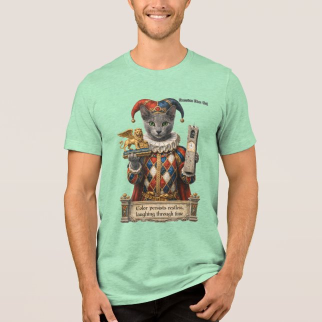 Russian Blue Arlequin Cat Tri-Blend Shirt (Front)