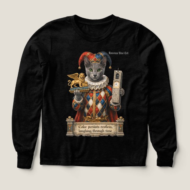 Russian Blue Arlequin Cat Tri-Blend Shirts (Design Front)