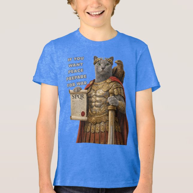 Russian Blue Caesar Cat Tri-Blend Shirt (Front)