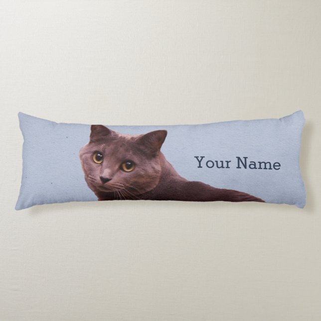 Russian Blue Cat Add Name Body Pillow (Front)