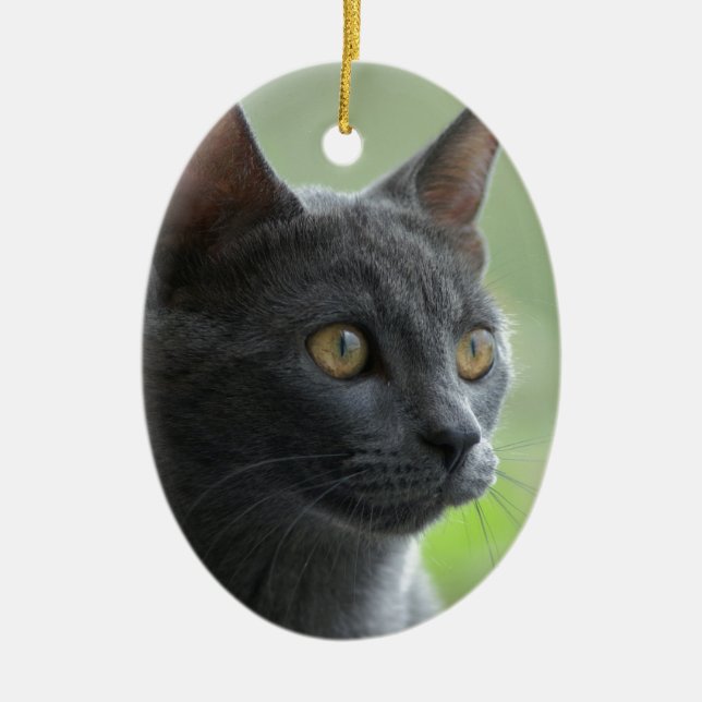 Russian Blue Cat Ceramic Ornament (Front)