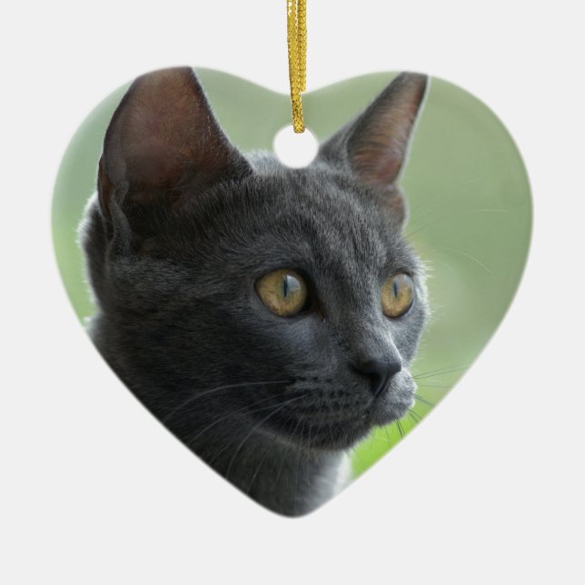 Russian Blue Cat Ceramic Ornament (Front)