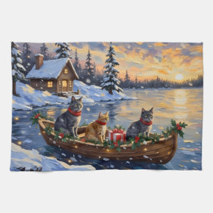 Russian Blue Cat Christmas Boat Holiday Kitchen Towel