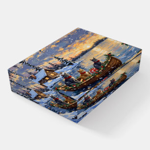 Russian Blue Cat Christmas Boat Holiday Paperweight