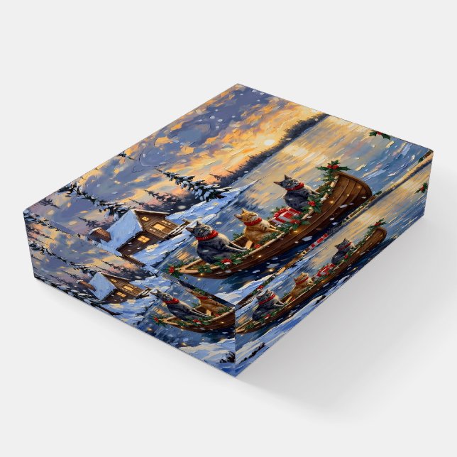 Russian Blue Cat Christmas Boat Holiday Paperweight (Angled)