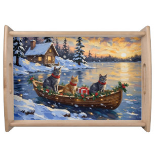 Russian Blue Cat Christmas Boat Holiday Serving Tray