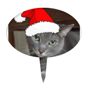 Russian Blue Cat Christmas Cake Topper