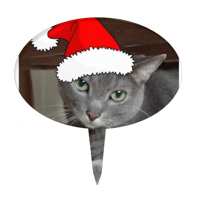 Russian Blue Cat Christmas Cake Topper (Front)