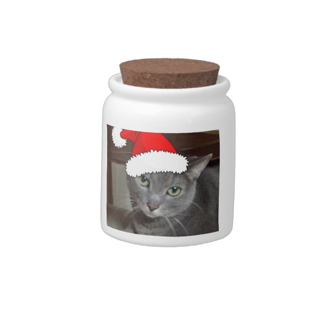 Russian Blue Cat Christmas Candy Jar (Left)