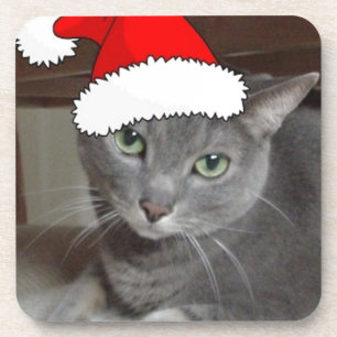 Russian Blue Cat Christmas Coaster
