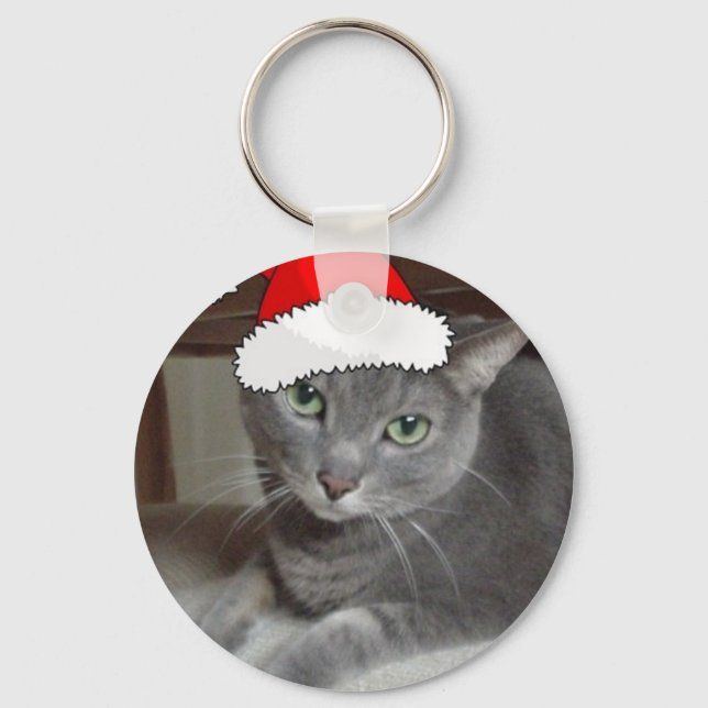 Russian Blue Cat Christmas Keychain (Front)