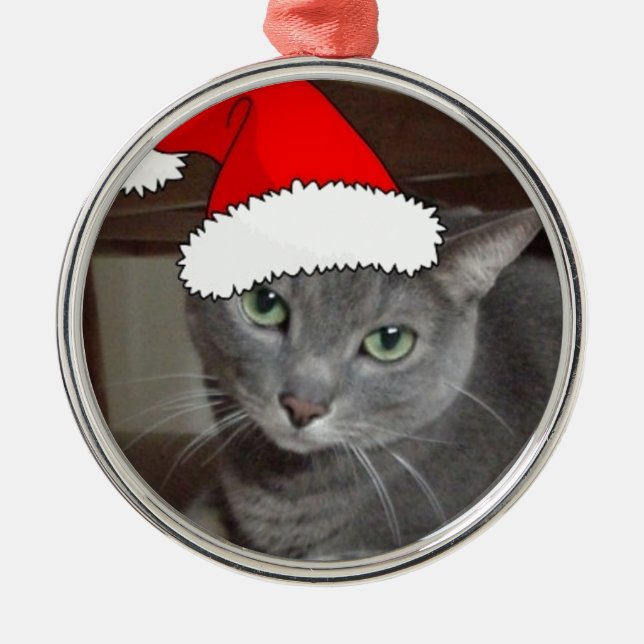 Russian Blue Cat Christmas Metal Ornament (Front)