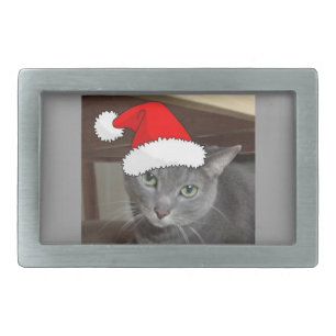 Russian Blue Cat Christmas Rectangular Belt Buckle