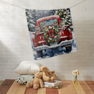 Russian Blue Cat Christmas Red Truck Holiday Baby Blanket
