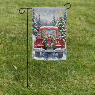 Russian Blue Cat Christmas Red Truck Holiday Garden Flag