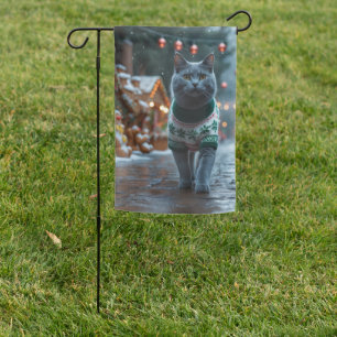 Russian Blue Cat Christmas Snow Holiday  Garden Flag