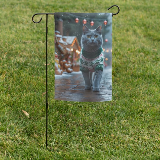 Russian Blue Cat Christmas Snow Holiday  Garden Flag (In SItu)