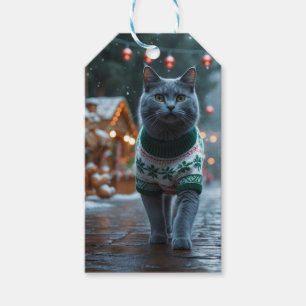 Russian Blue Cat Christmas Snow Holiday Gift Tags