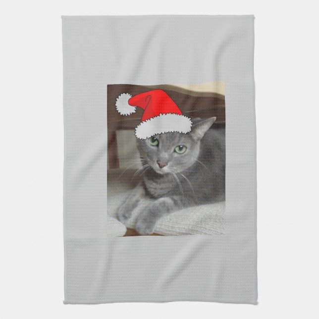 Russian Blue Cat Christmas Towel (Vertical)