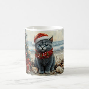 Russian Blue Cat Christmas Vintage Beach Coffee Mug
