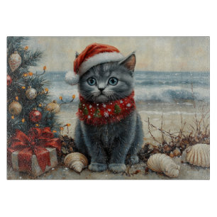 Russian Blue Cat Christmas Vintage Beach Cutting Board