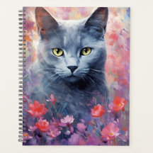 Russian Blue cat colorful watercolor artwork