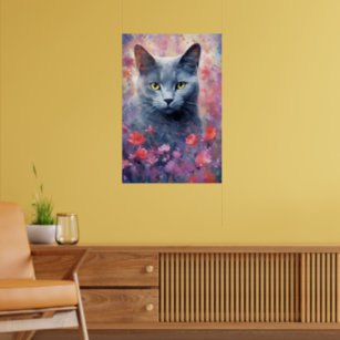 Russian Blue cat colorful watercolor artwork Poster