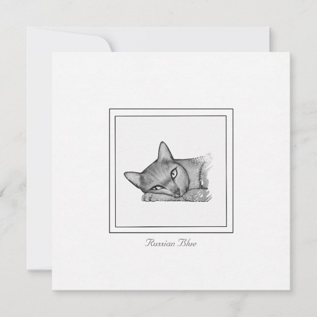 Russian Blue Cat Contemporary Drawing Note Card (Front)